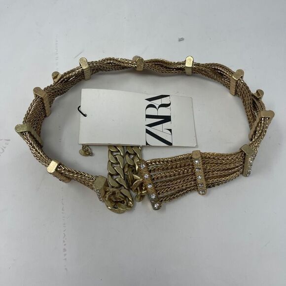 ZARA ~ Weaved Chain Link & Rhinestone Belt In Gold Plate ~ Size 32 - Picture 1 of 7